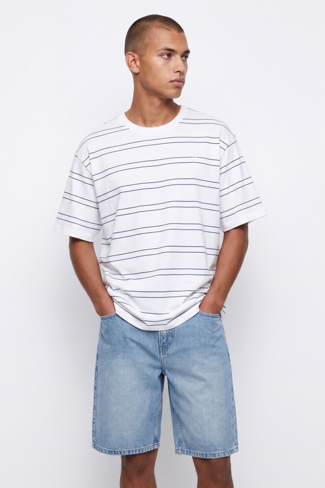 White Oversized Striped Tee