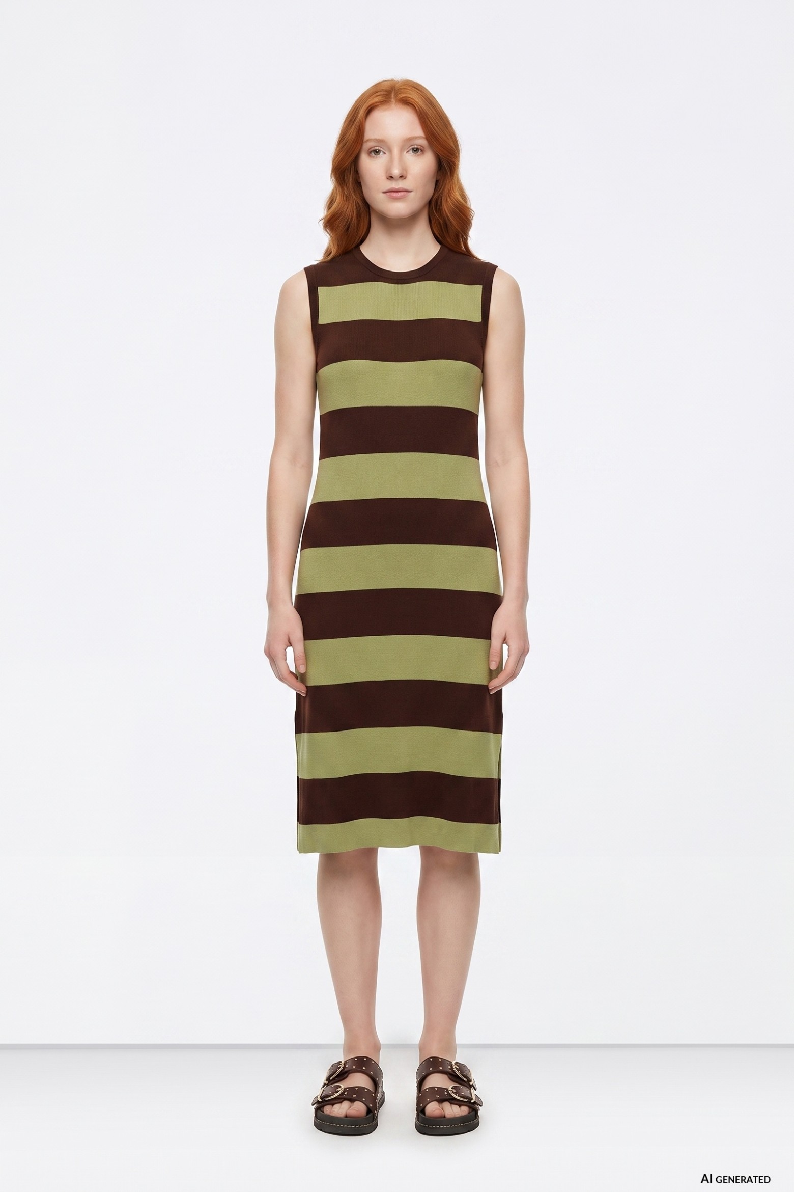 Green Striped Sleeveless Dress