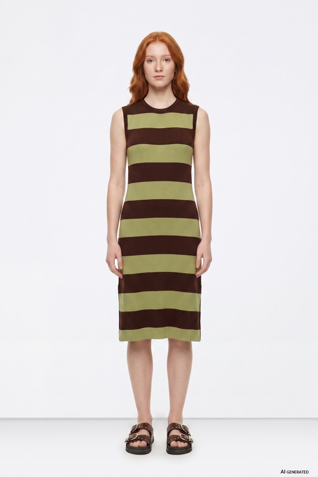 Green Striped Sleeveless Dress