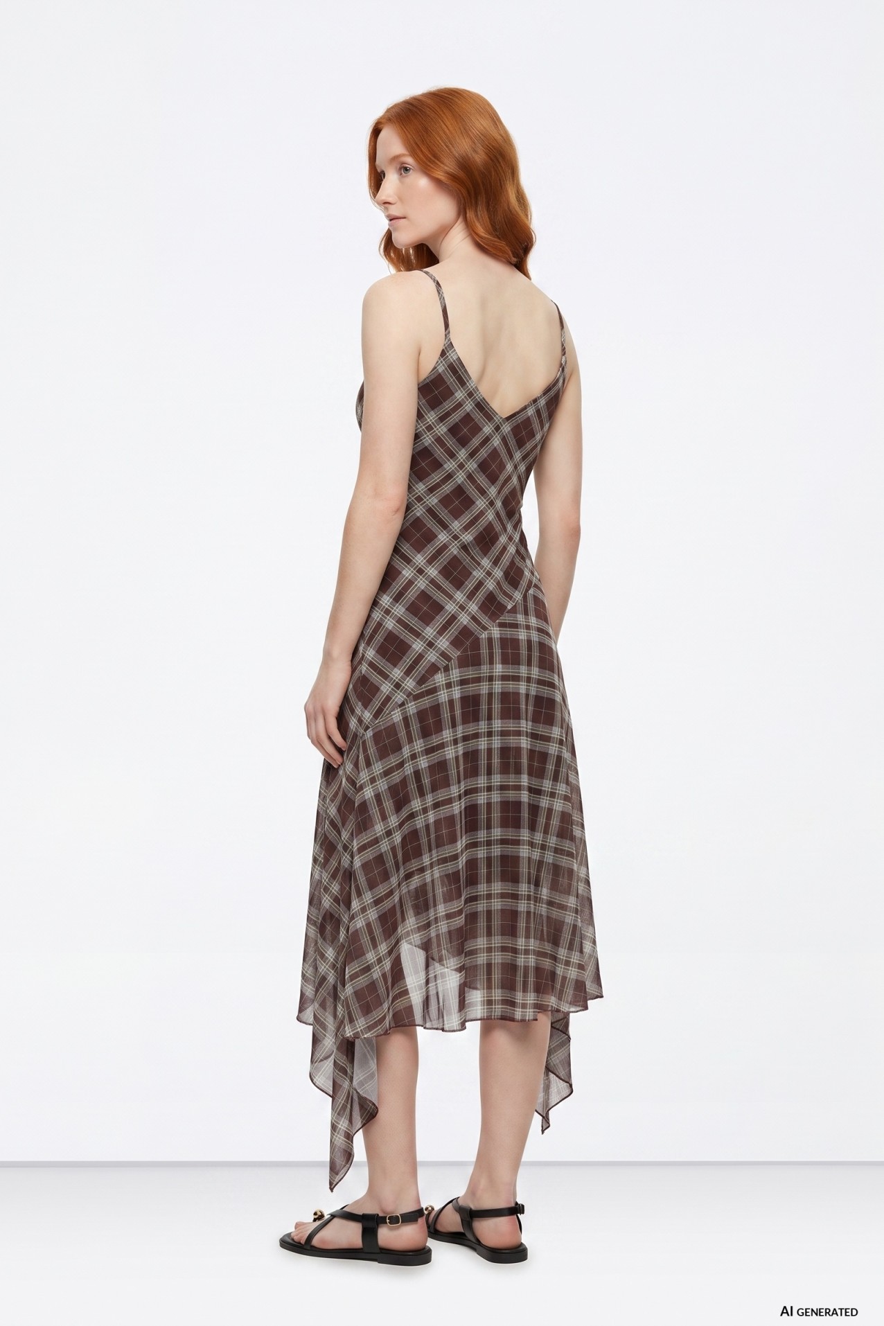 Brown Plaid Asymmetrical Dress