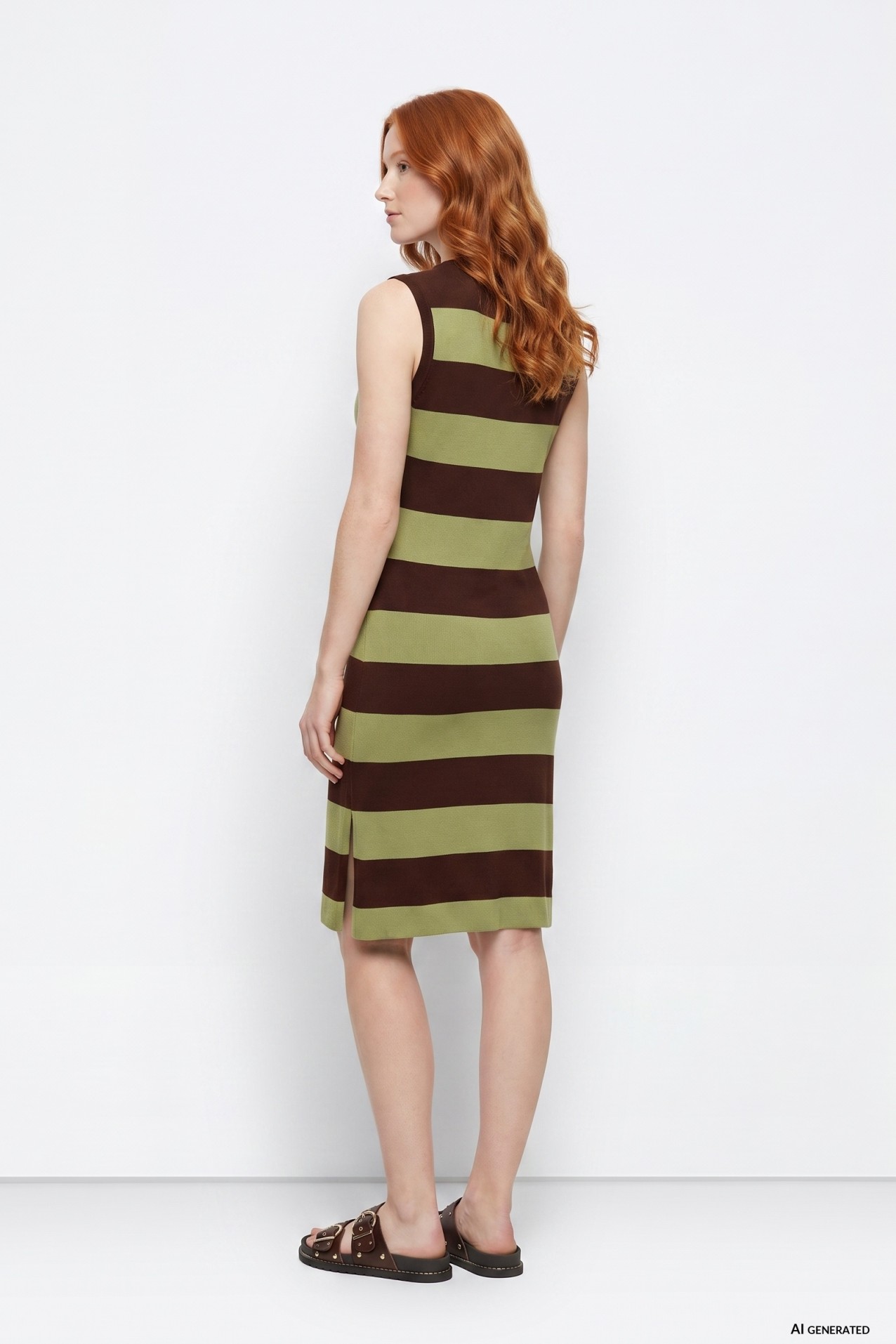 Green Striped Sleeveless Dress