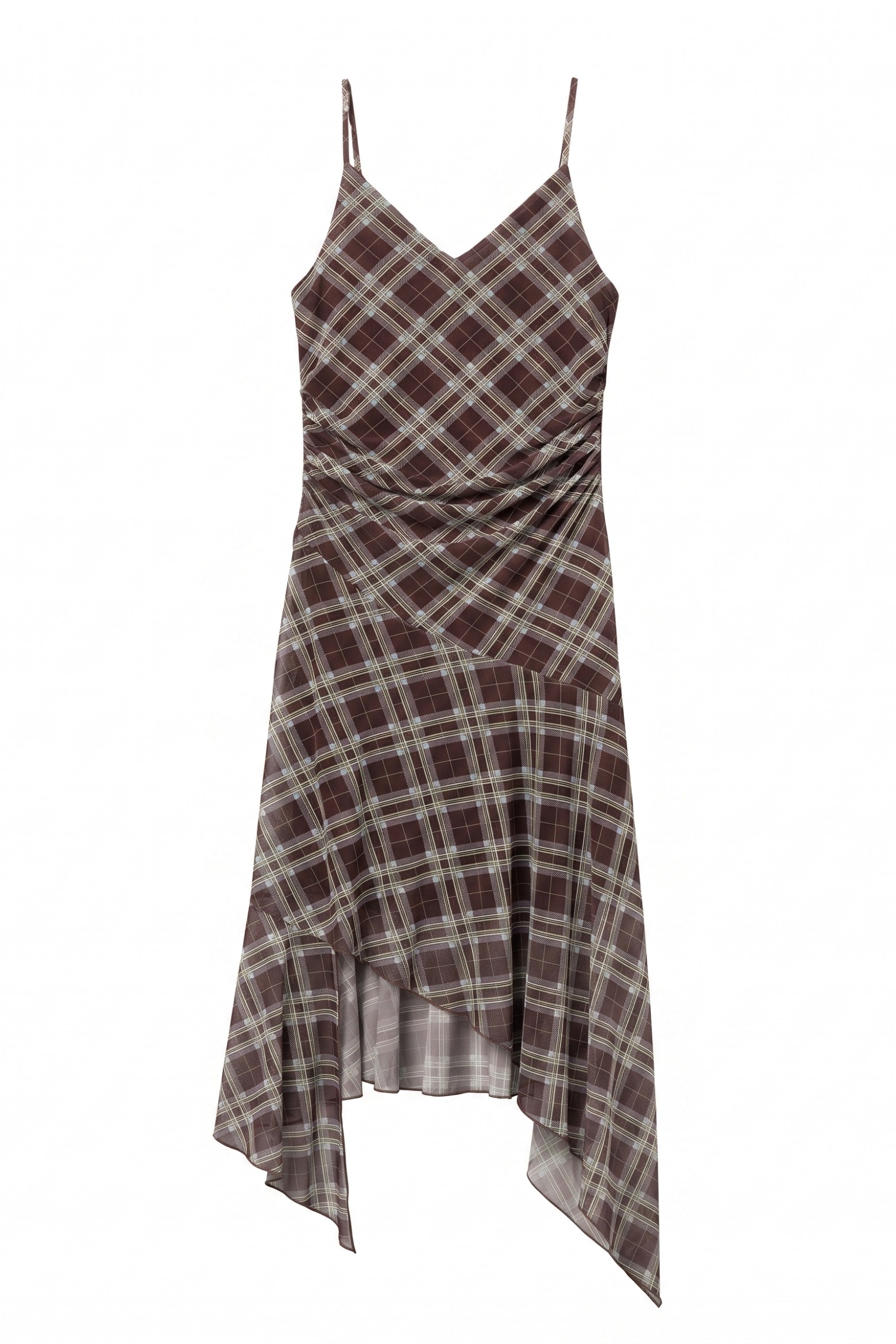 Brown Plaid Asymmetrical Dress