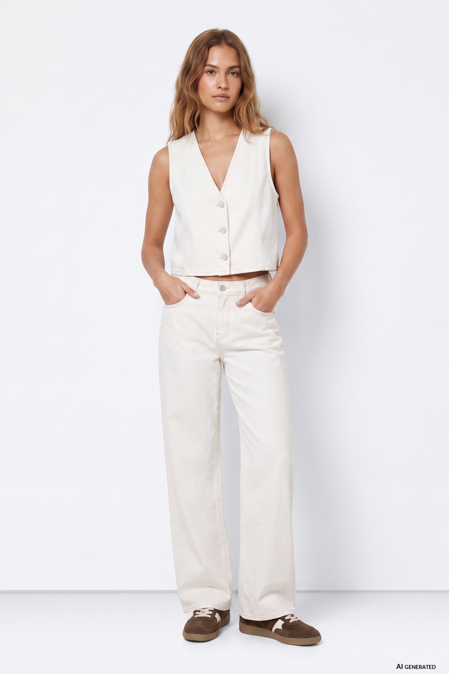 Jeans largo em branco