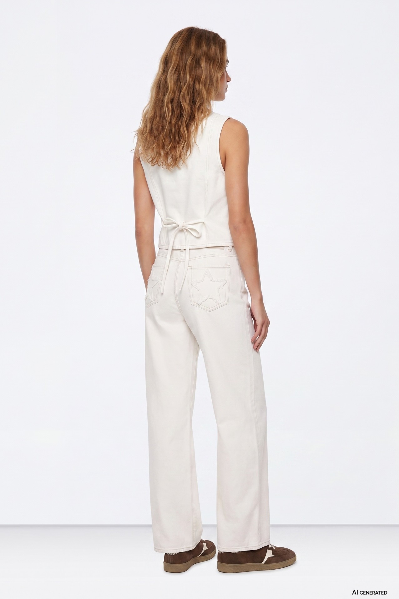 Jeans largo em branco