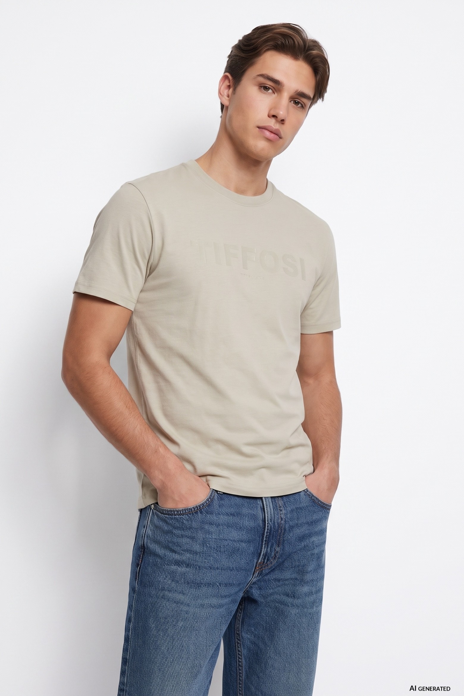 T-shirt bege manga curta