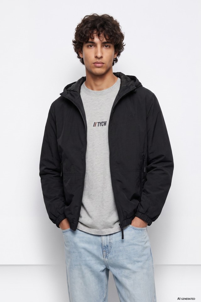 Black Hooded Casual Jacket