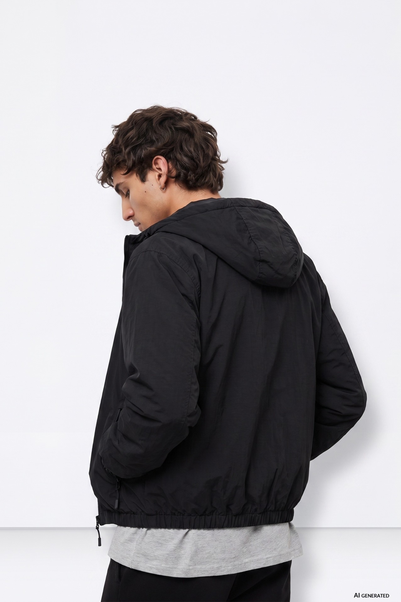 Black Hooded Casual Jacket