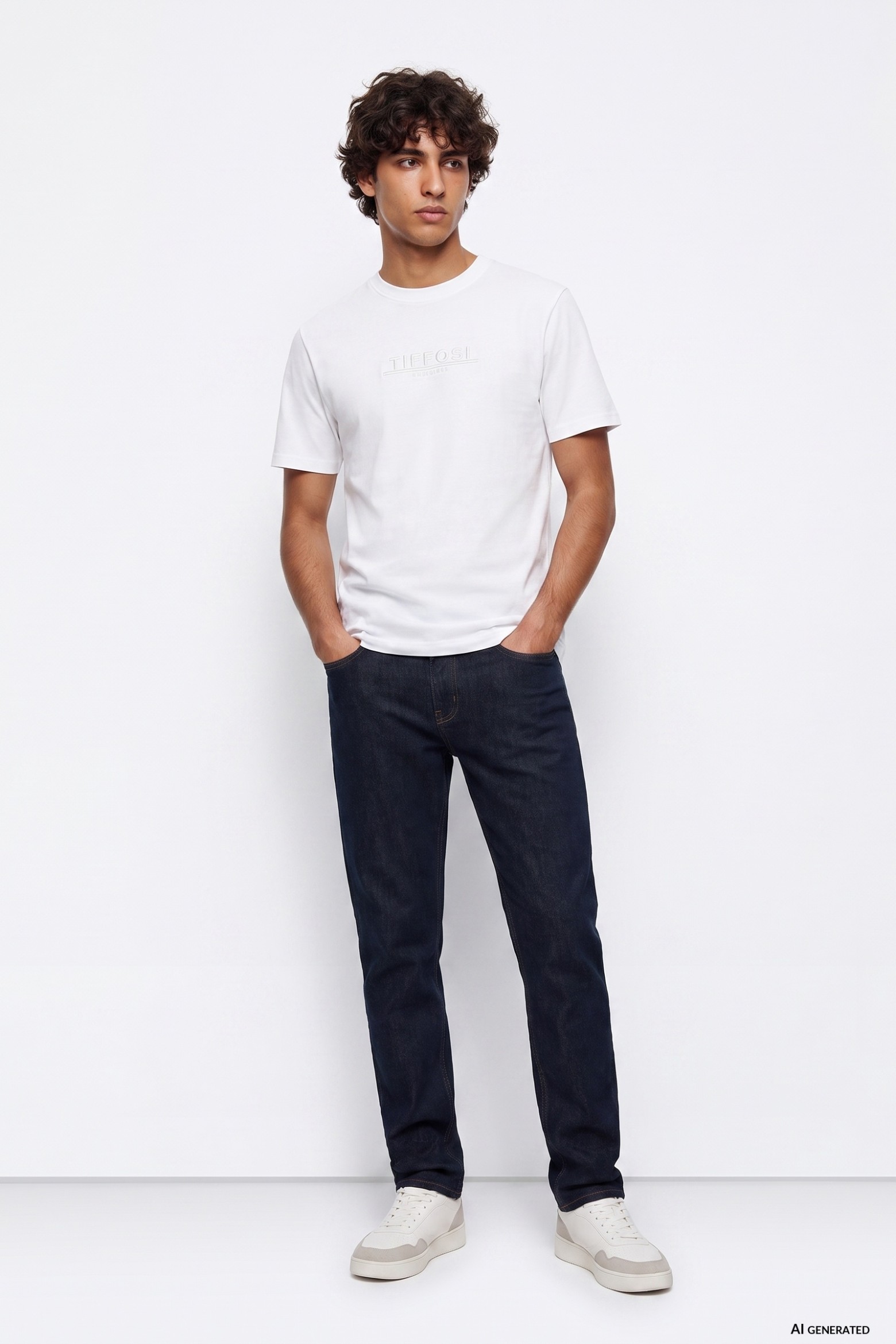 Jeans corte tapered escuro
