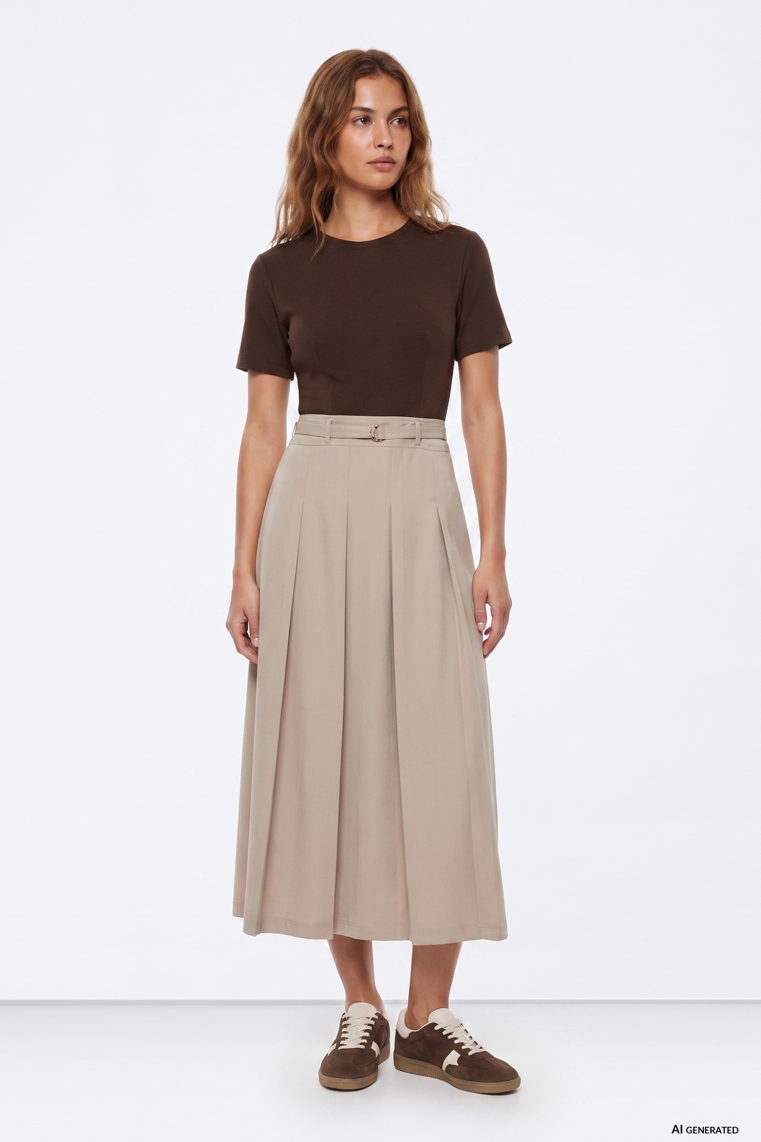 Vestido midi beige minimalista