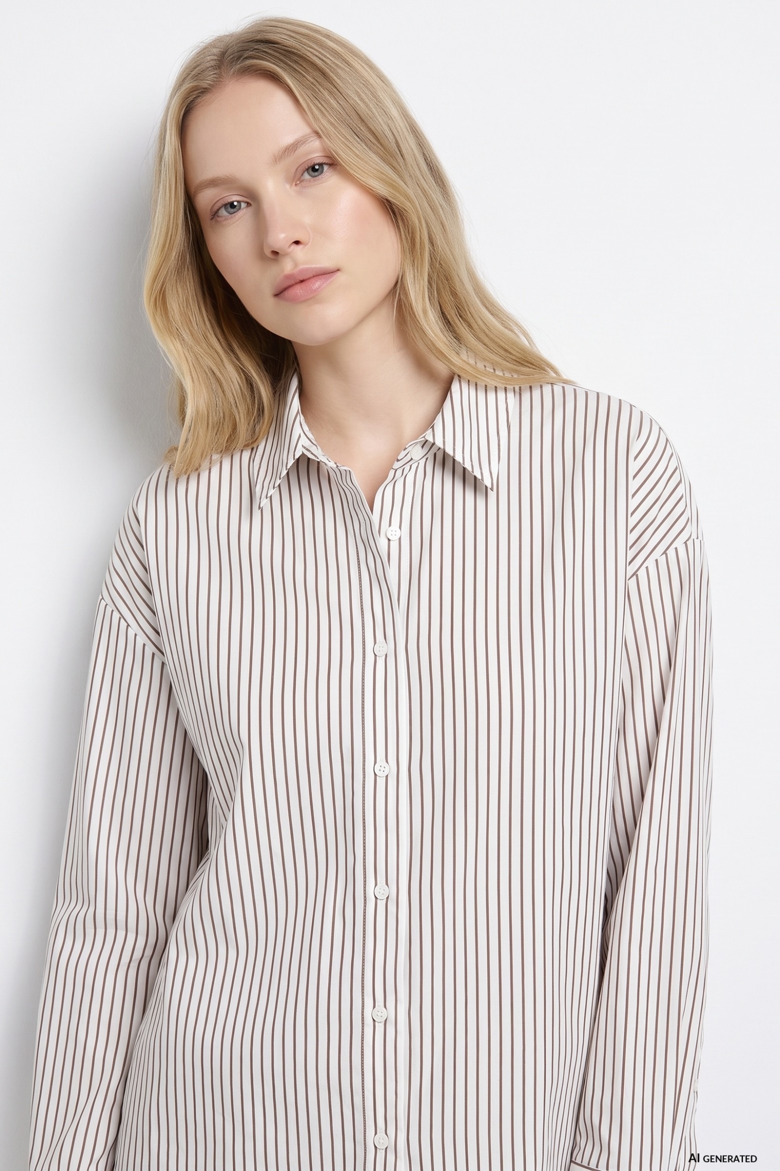 Camisa beige con rayas finas