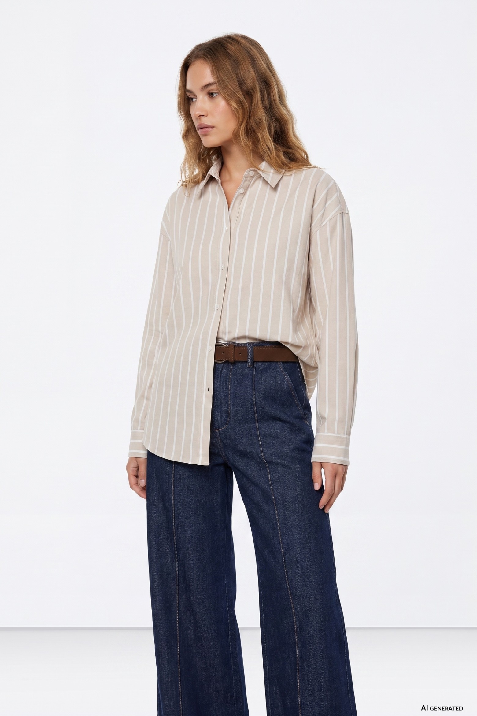 Beige Striped Oversize Shirt