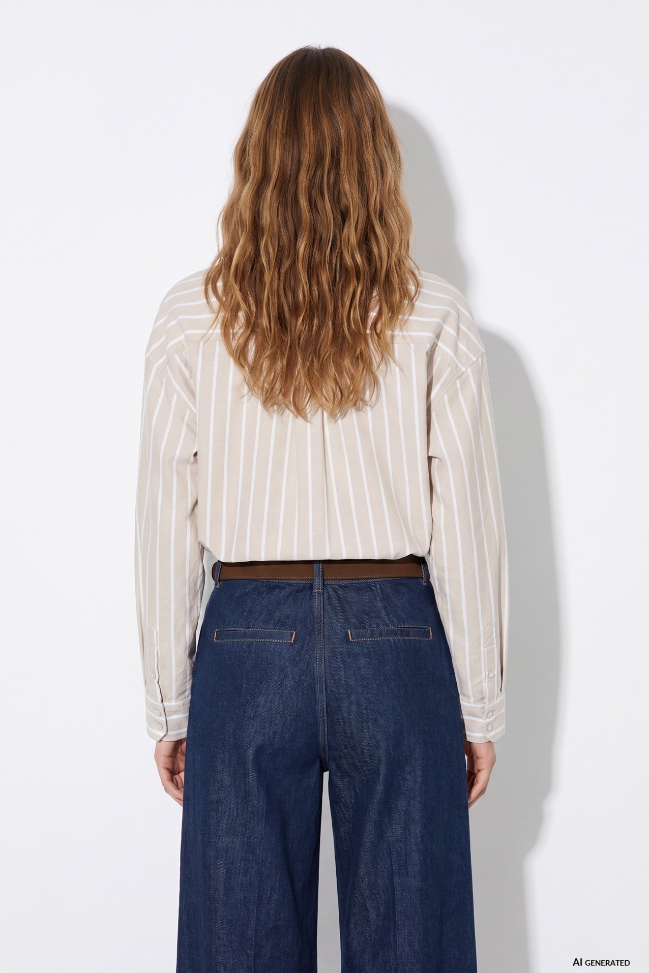 Beige Striped Oversize Shirt