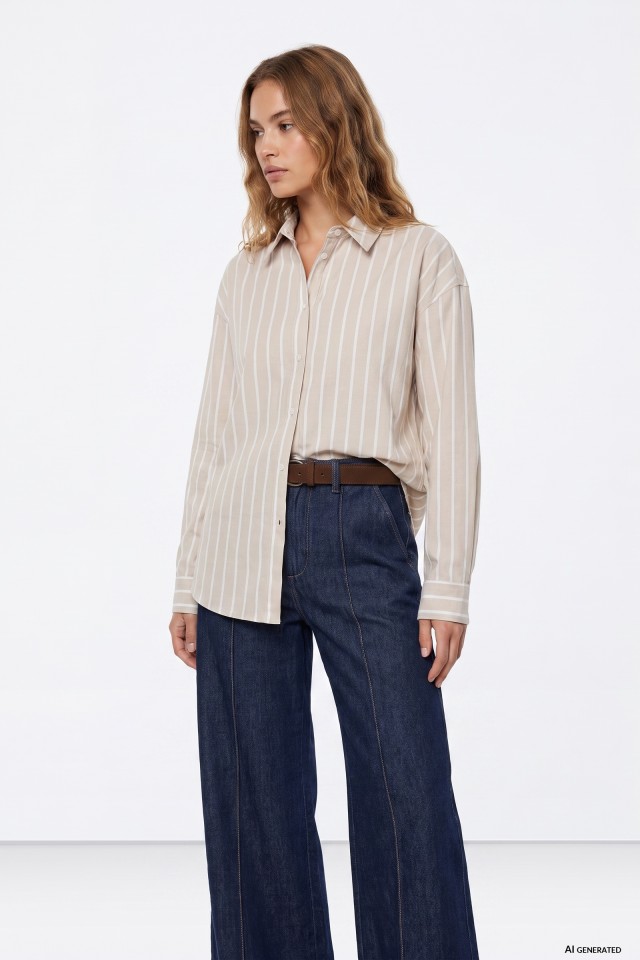 Beige Striped Oversize Shirt