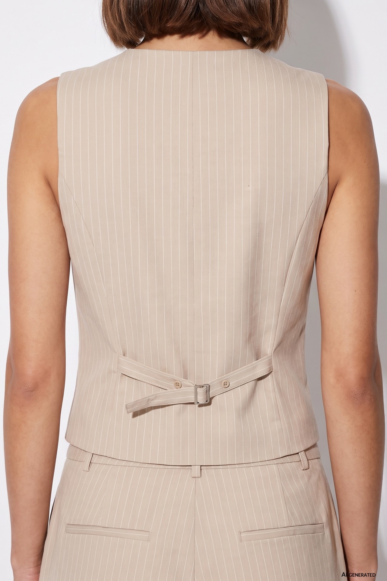Beige Striped Buttoned Top