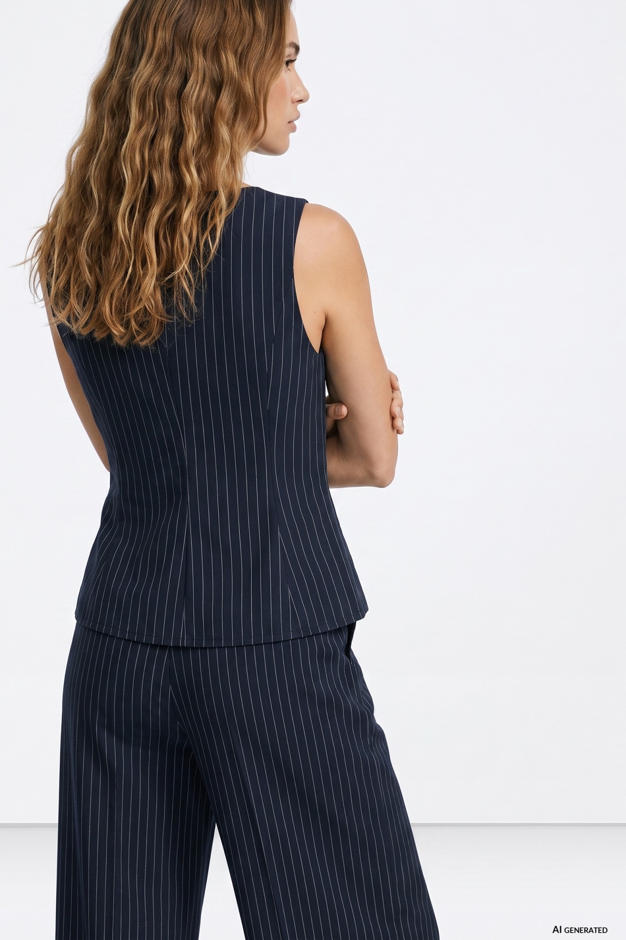 Navy Pinstripe Fitted Top