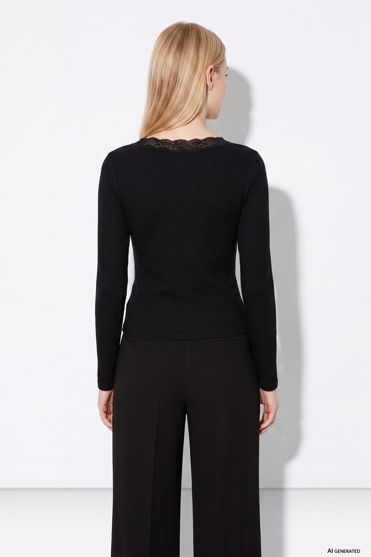 Black Long Sleeve V-Neck Tee