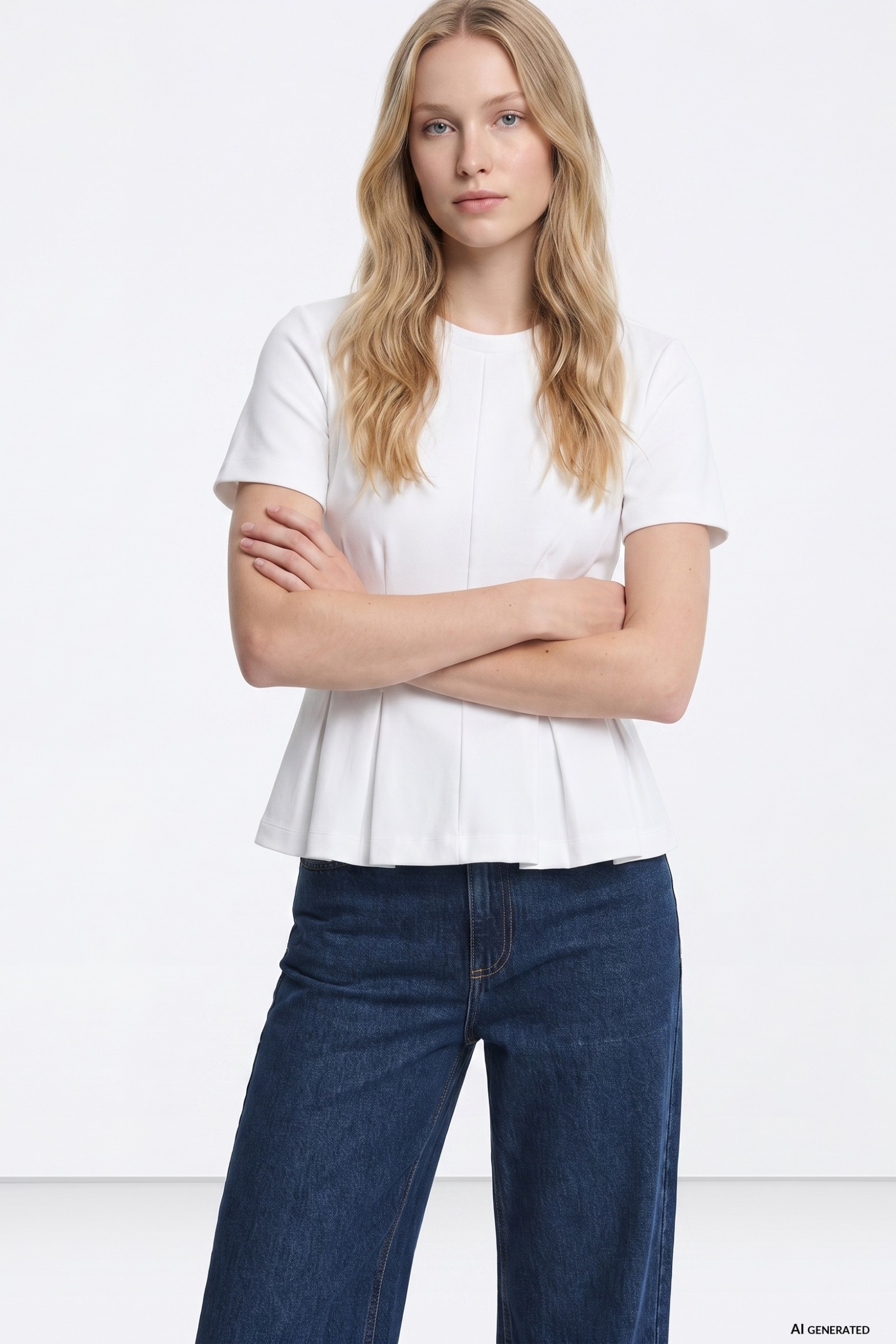 White Peplum Short Sleeve Tee
