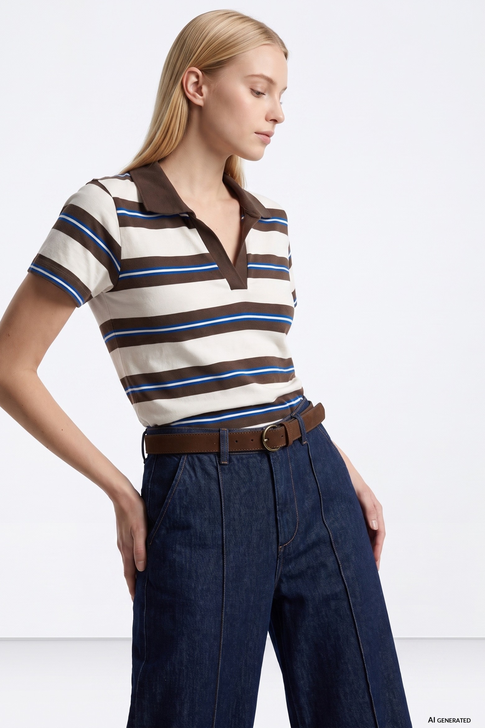 Beige Striped Short Sleeve Tee