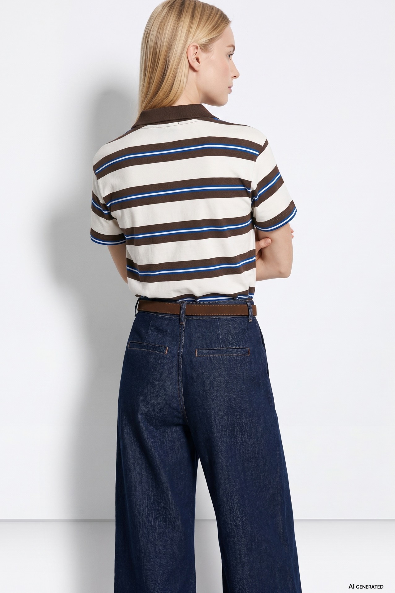 Beige Striped Short Sleeve Tee