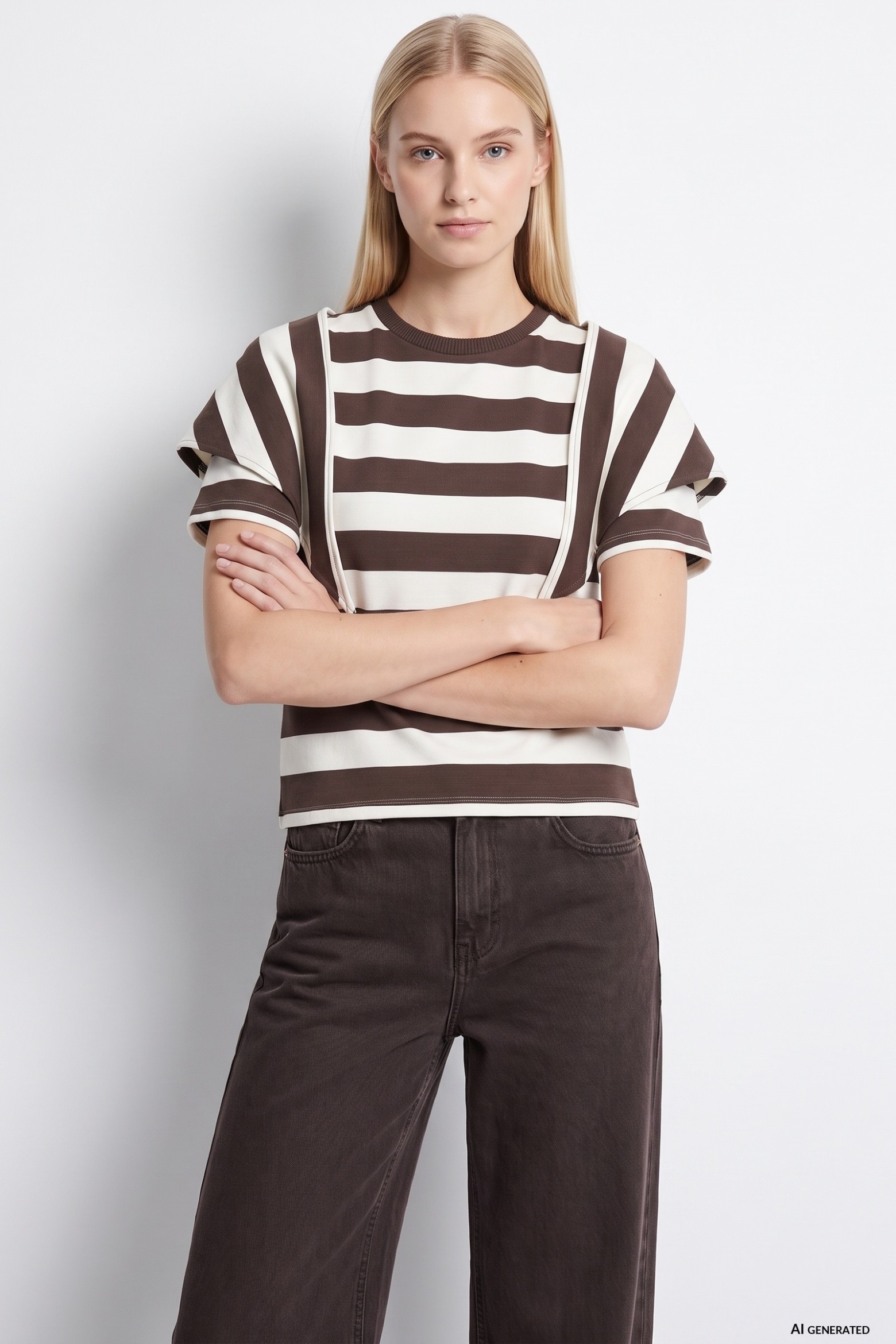 Camiseta rayas marrón corto