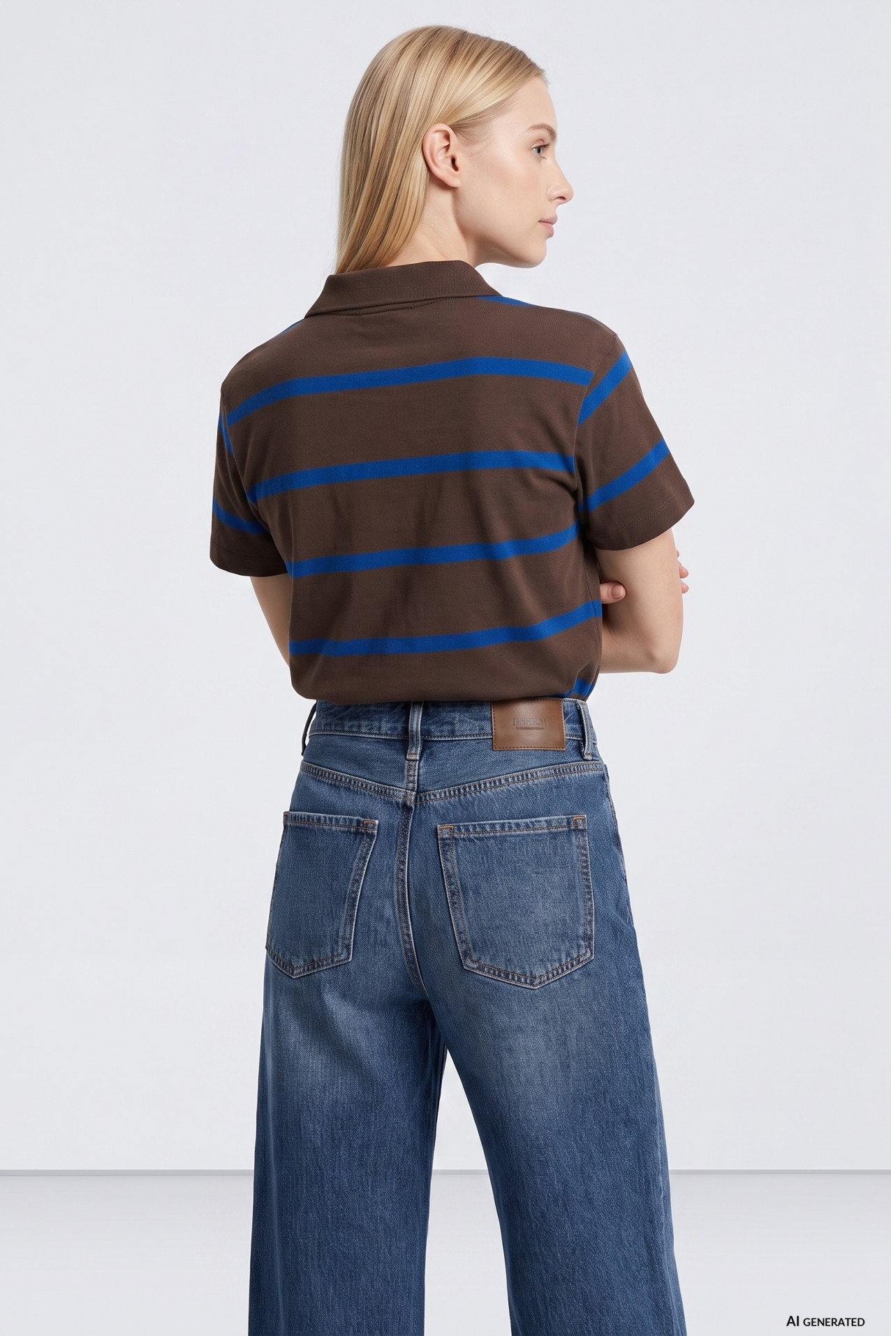 T-shirt riscas castanha