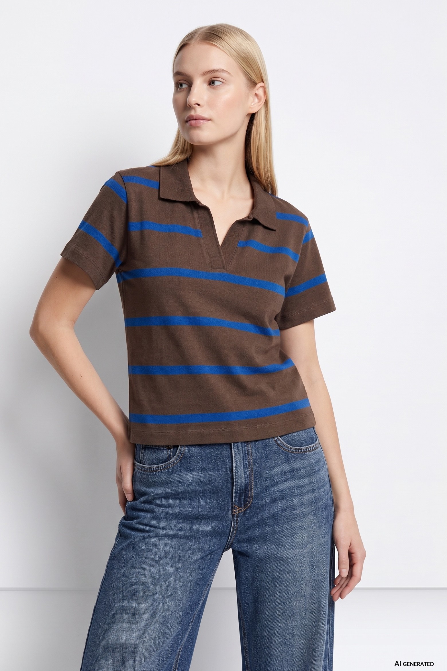 T-shirt riscas castanha