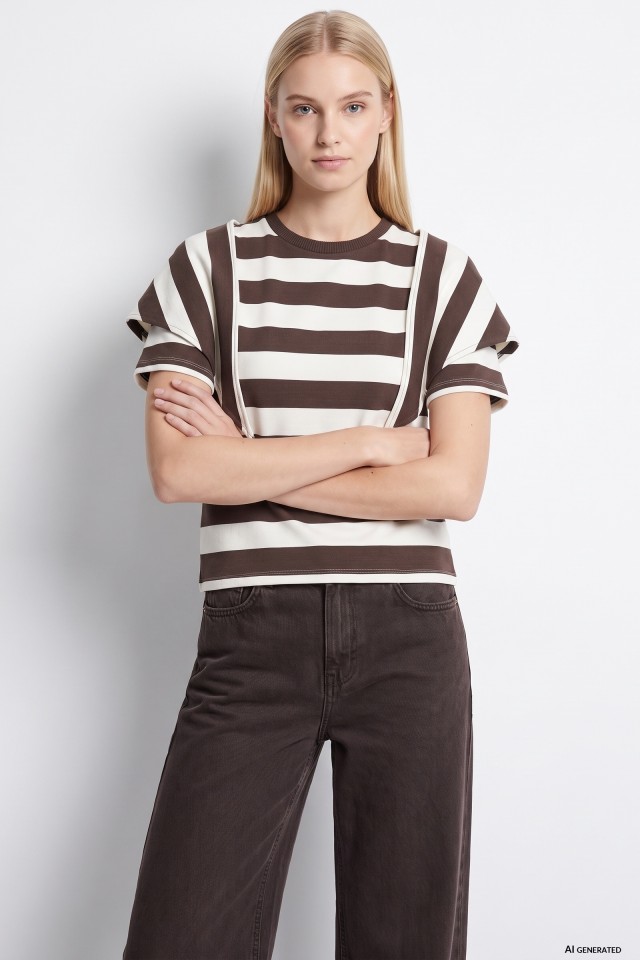 Brown Stripe Crop Tee