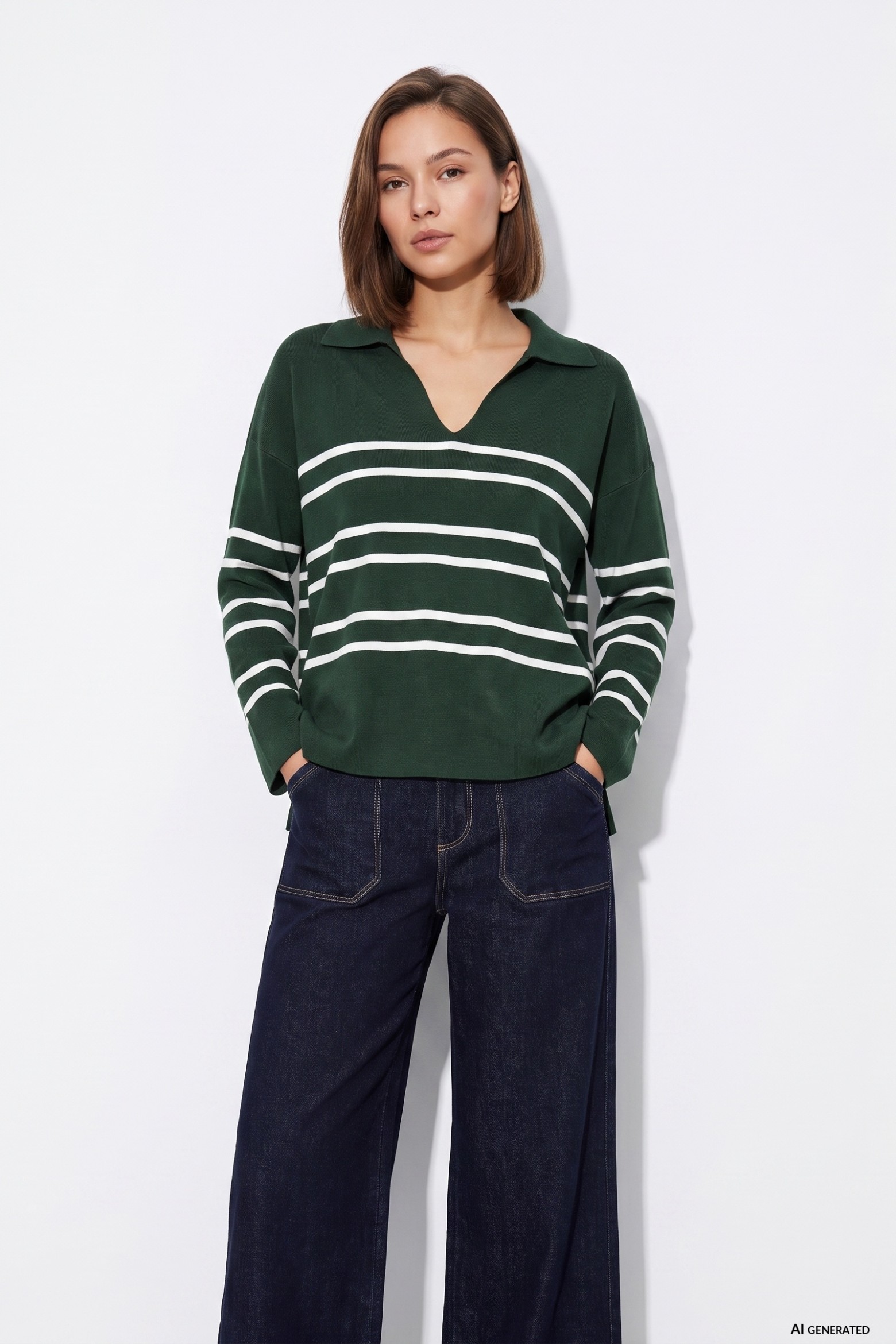 Jersey verde con rayas blancas