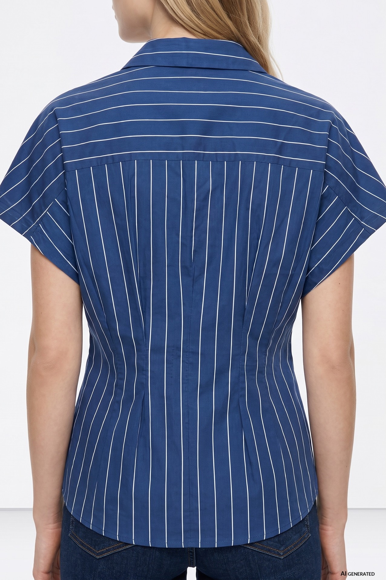 Camisa azul riscas curtas