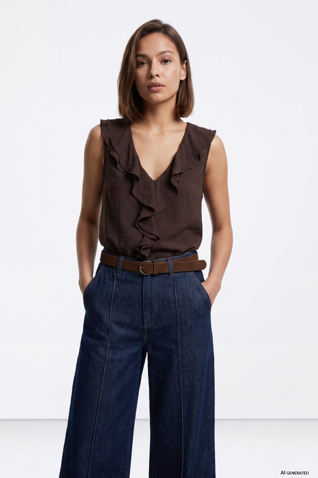 Chocolate Sleeveless Ruffle Top