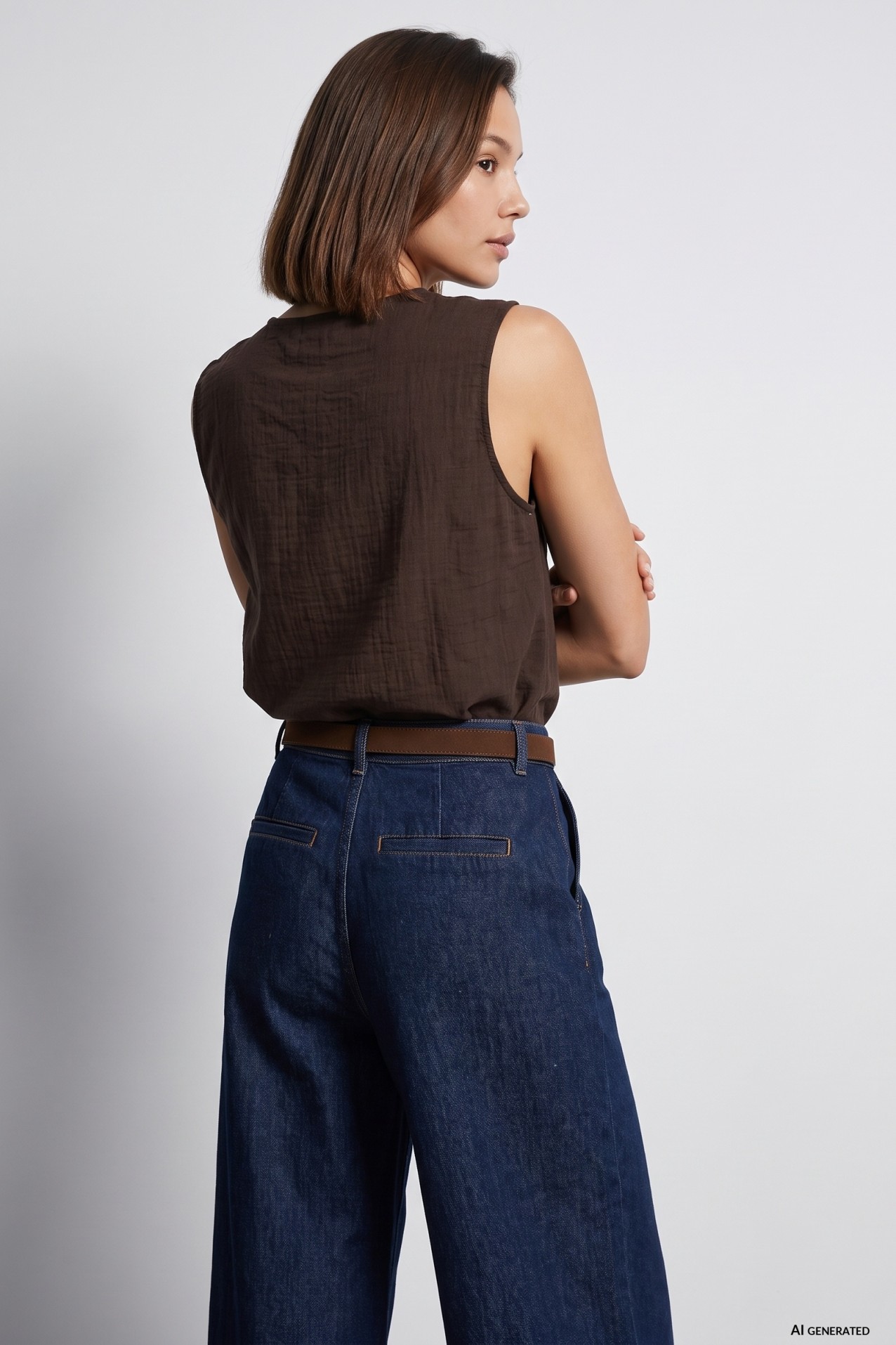 Top marr�n con volantes