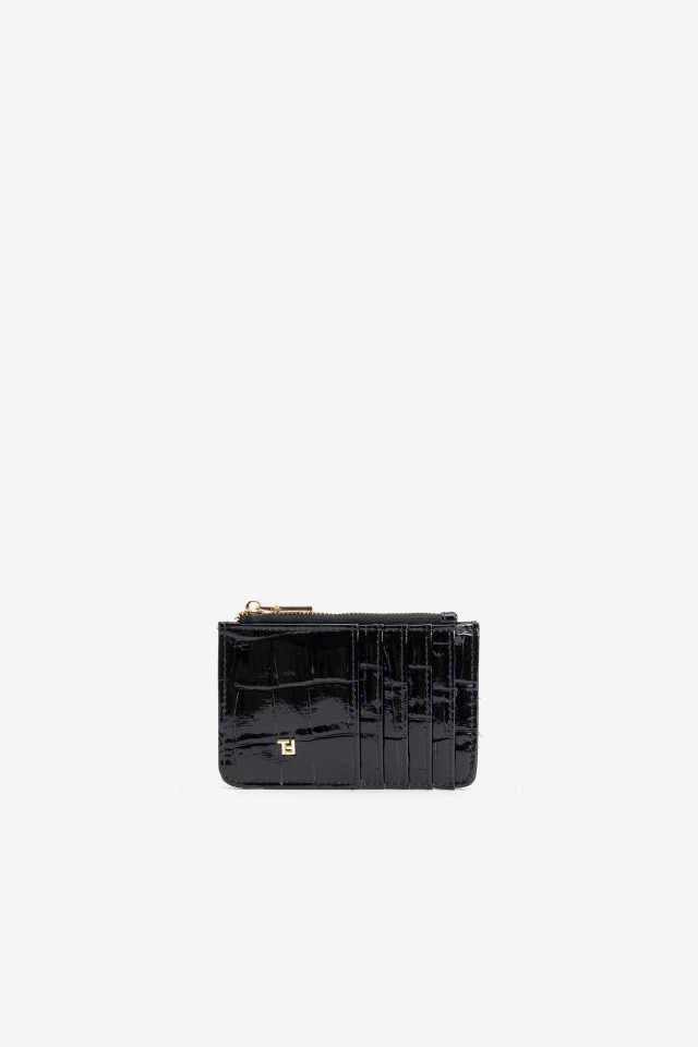 Porta-cart�es preto efeito croco