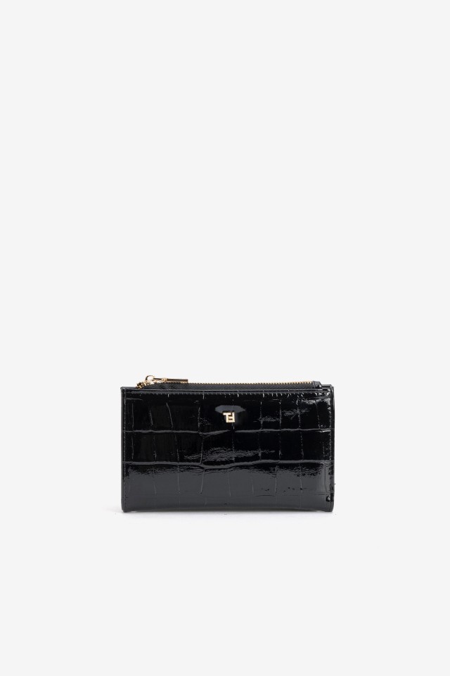 Porta-moedas preto croc