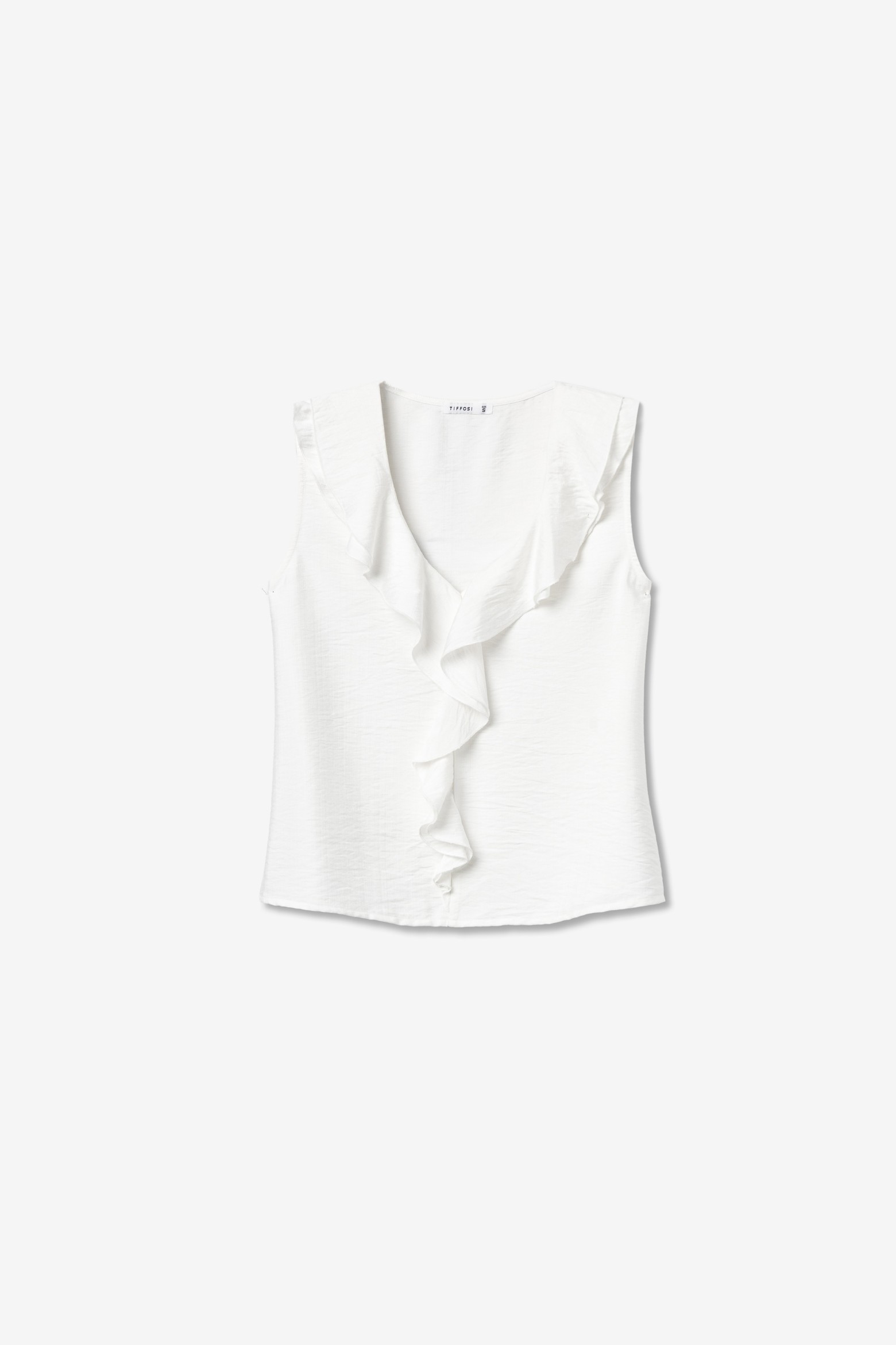 Sleeveless Ruffled Off-White Top