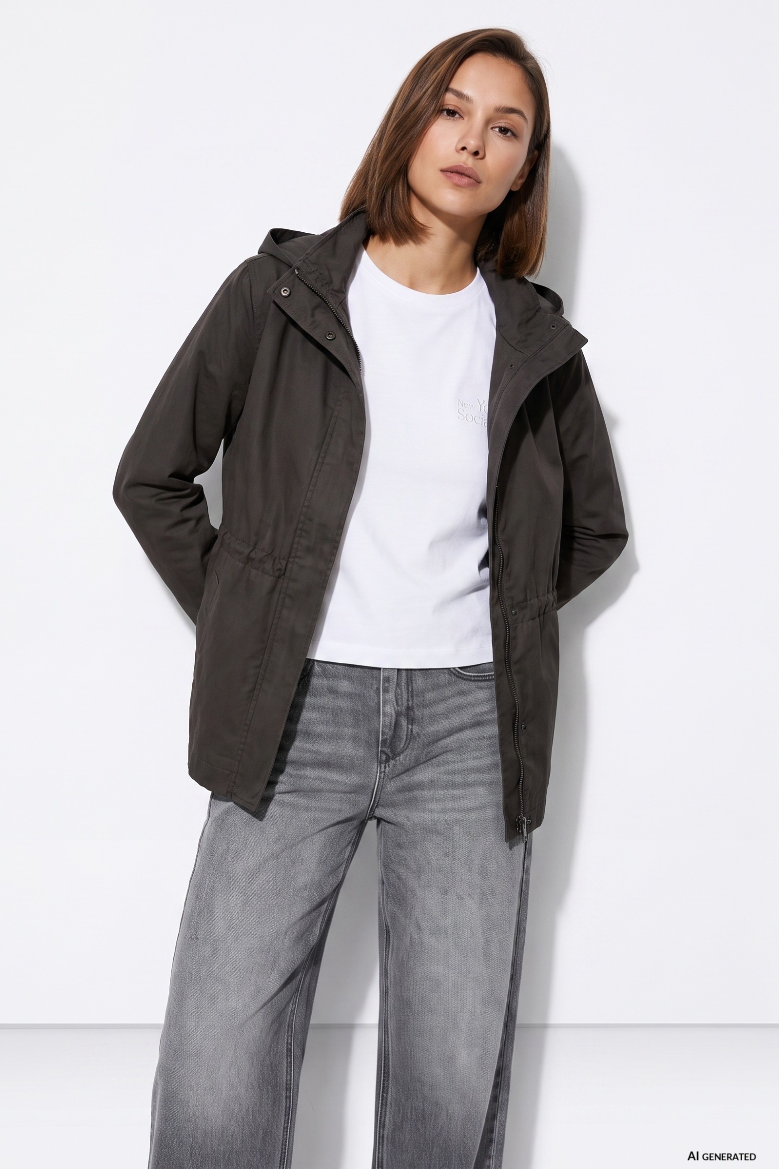 Grey Oversize Hooded Jacket
