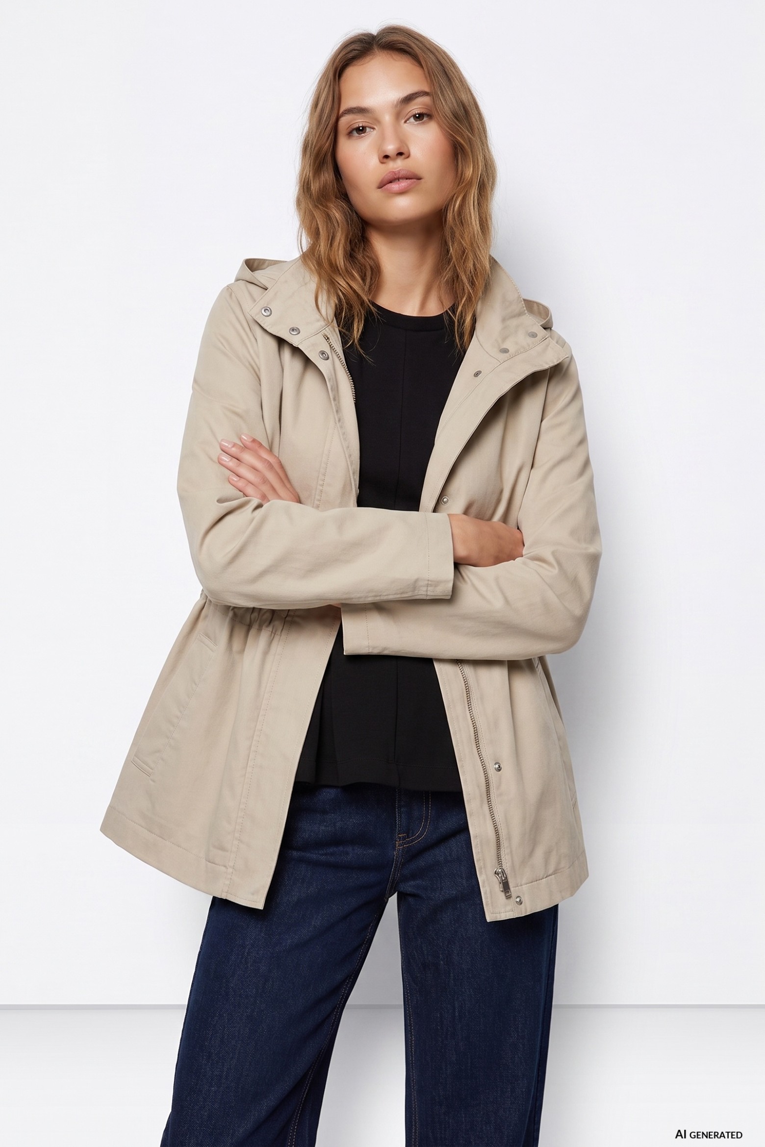 Chaqueta beige con capucha