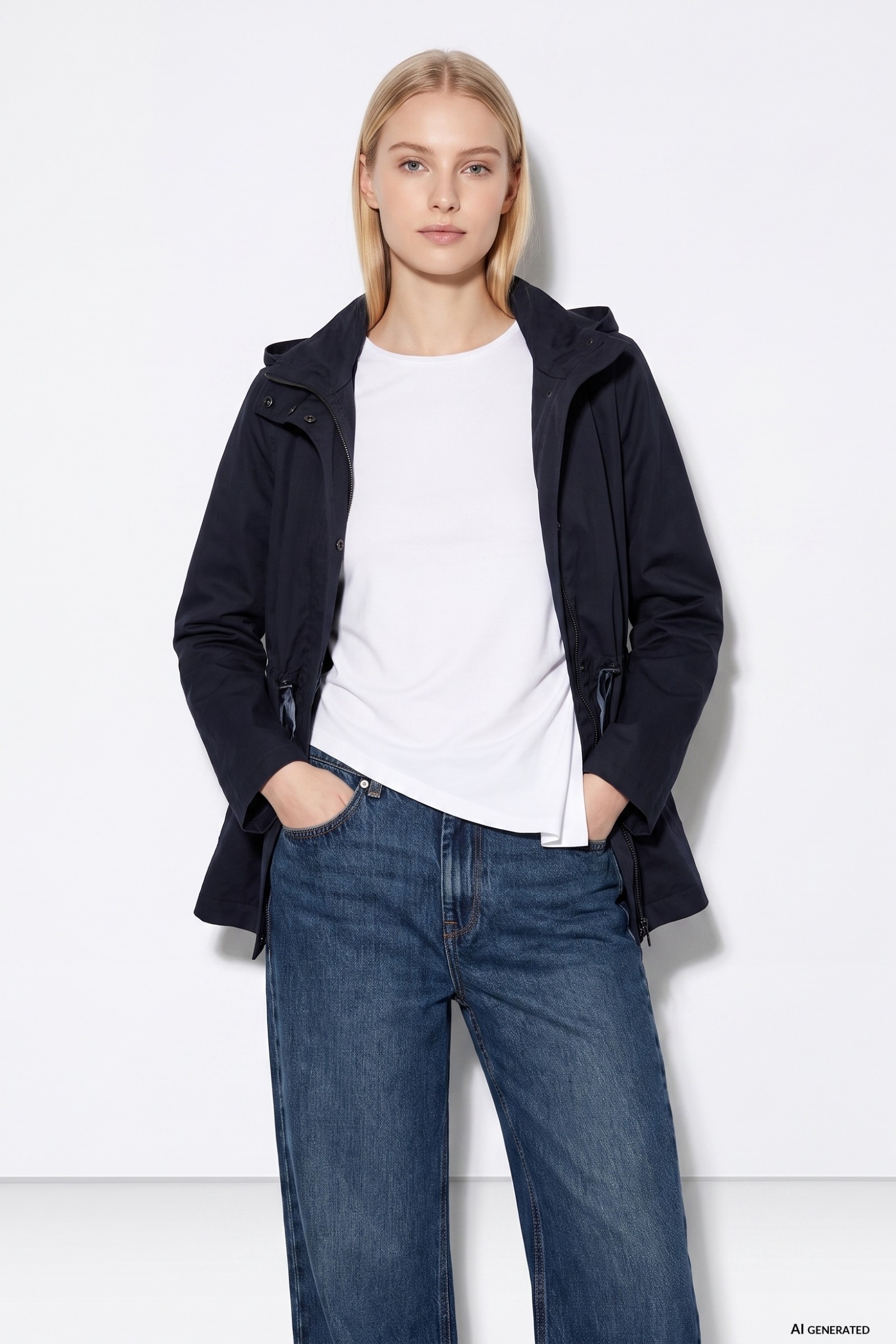 Chaqueta azul corte amplio