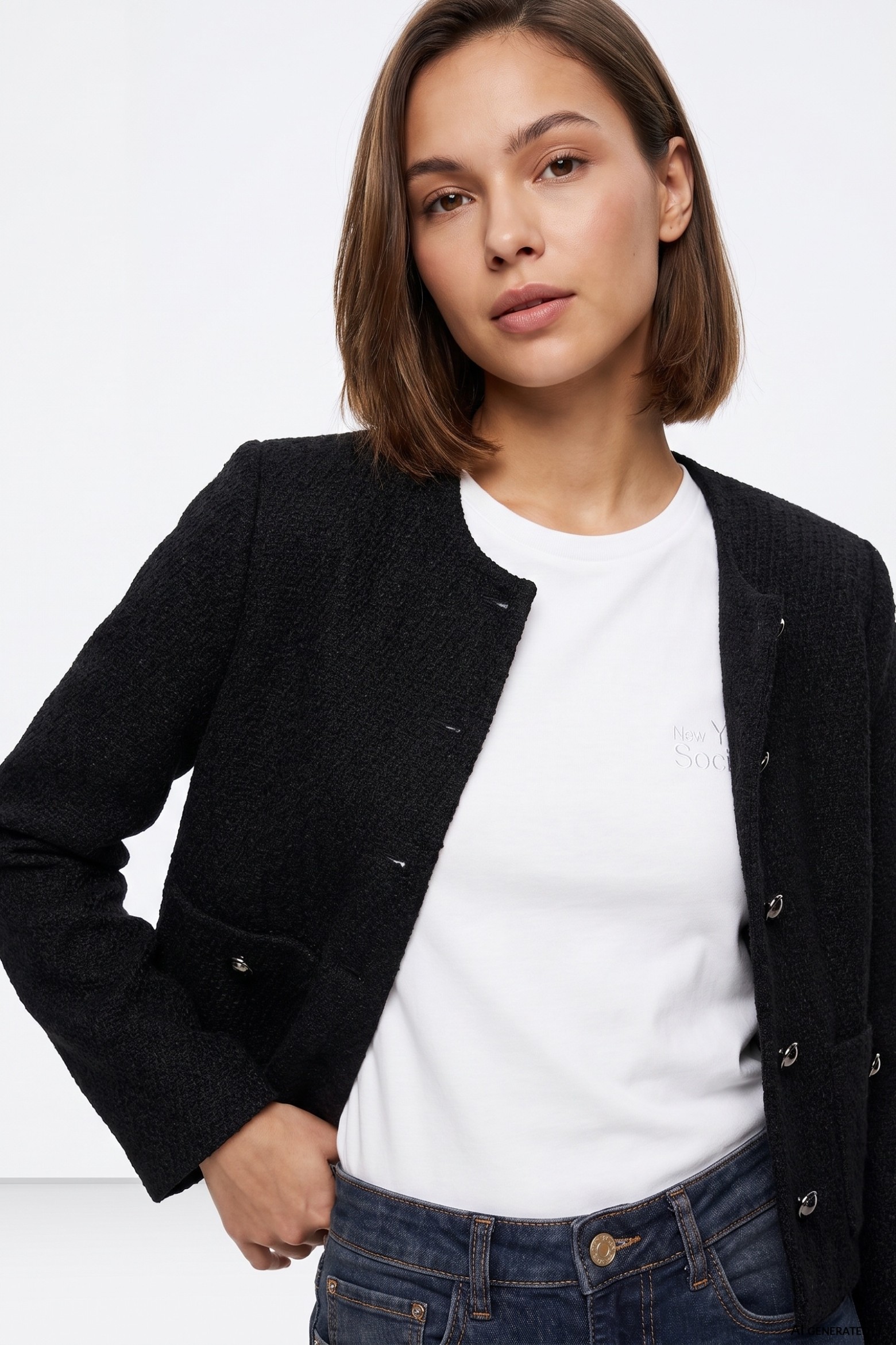 Cropped Black Buttoned Jacket