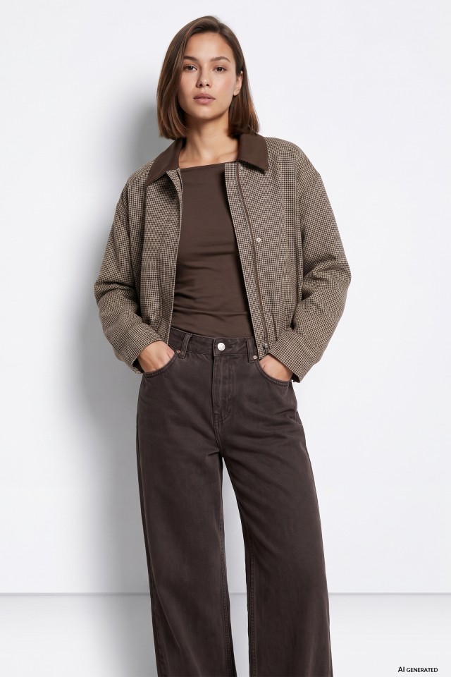 Brown Cropped Casual Jacket