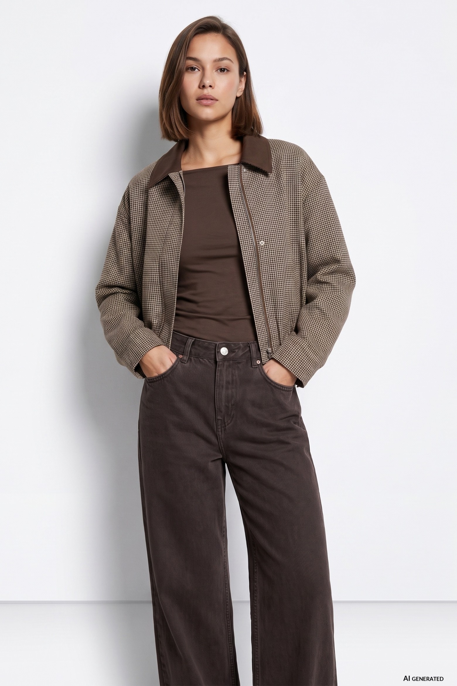 Brown Cropped Casual Jacket
