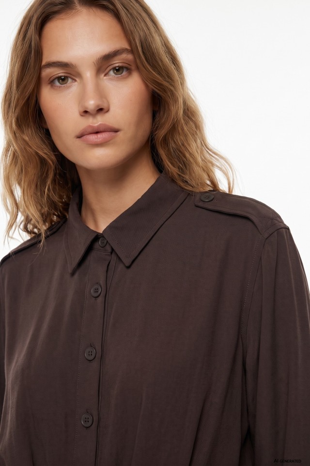 Chocolate Cropped Buttoned Shirt Chocolate Cropped Buttoned Shirt