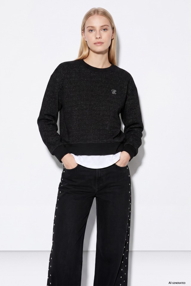 Black Studded Wide Jeans