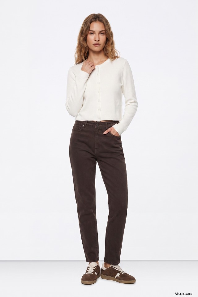 Brown Slim High Waist Jeans