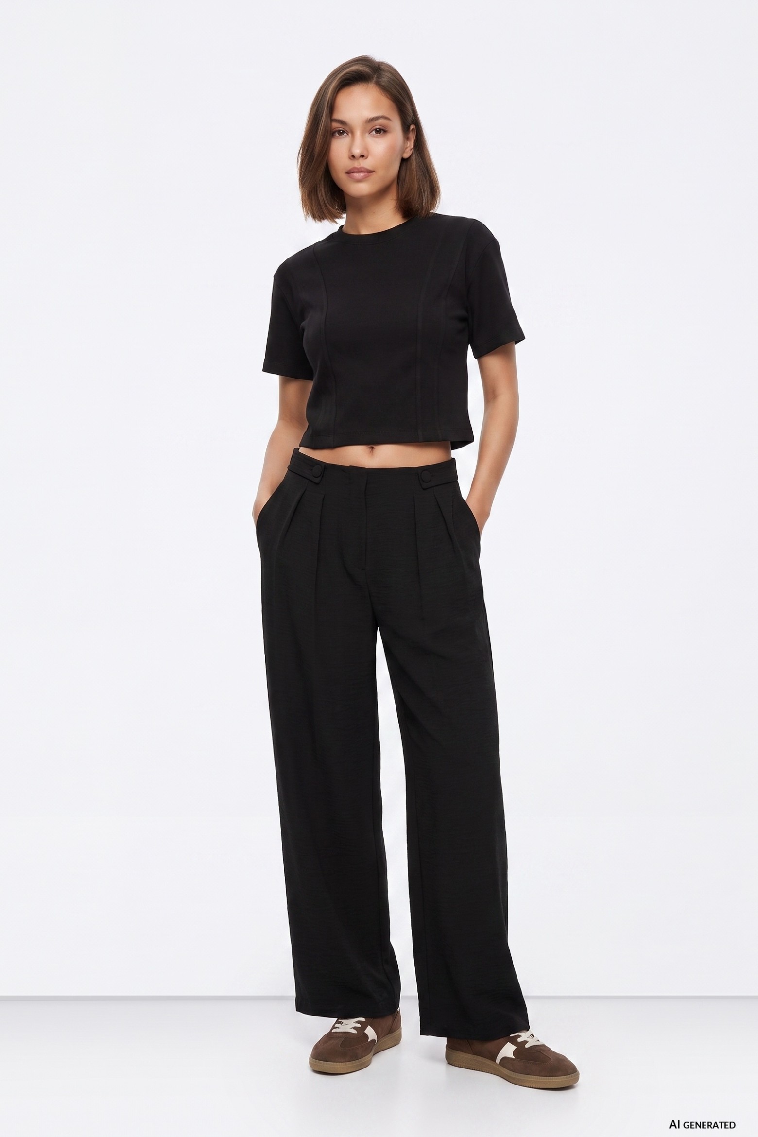 Wide Black Pleated Trousers