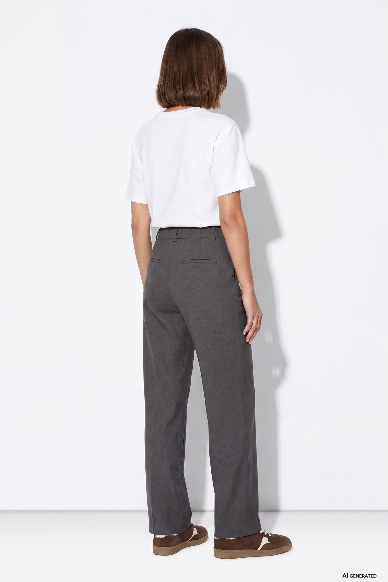 Wide-Leg Grey Melange Trousers