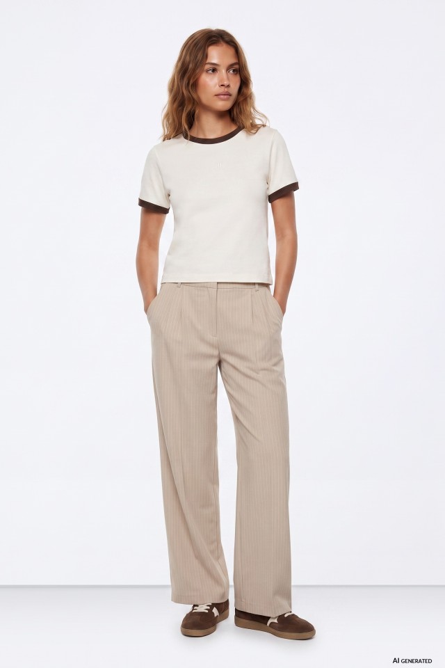 Beige Wide-Leg Trousers