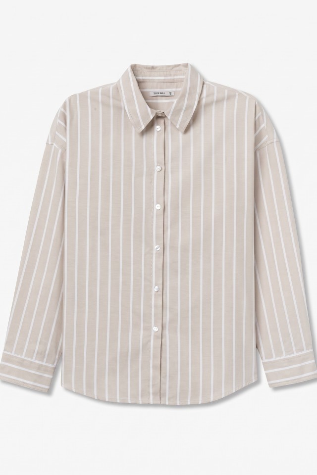 Camisa beige de rayas largas Camisa beige de rayas largas