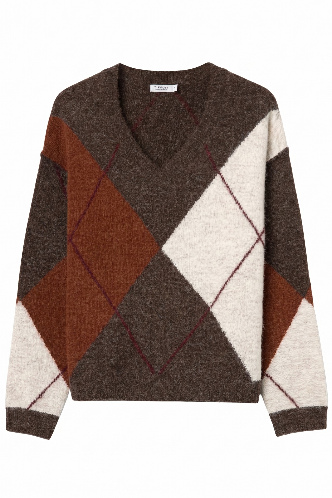 Brown Argyle V-Neck Sweater