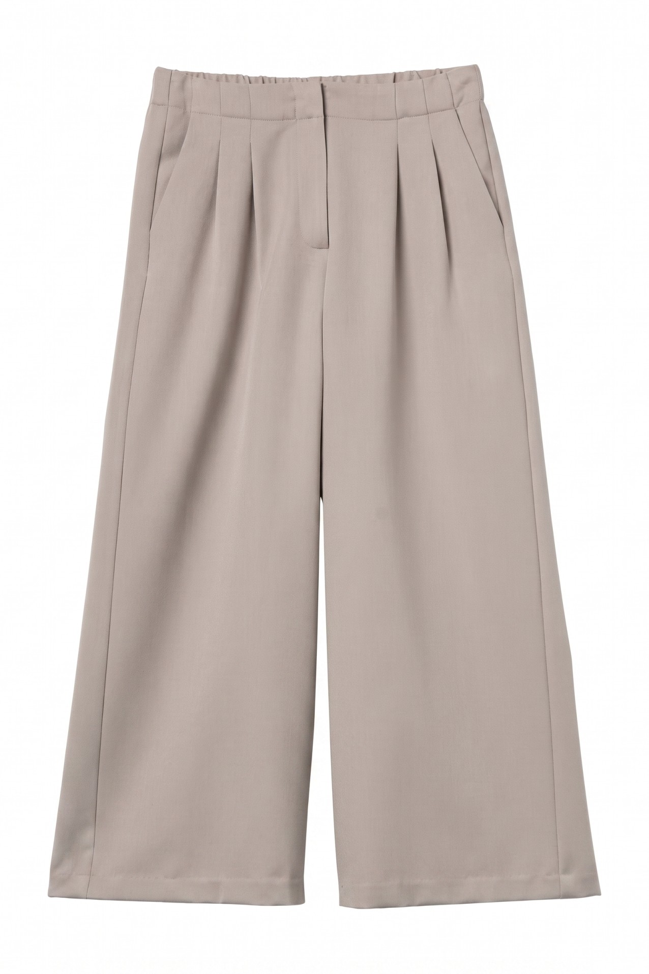 Wide Beige Cropped Trousers