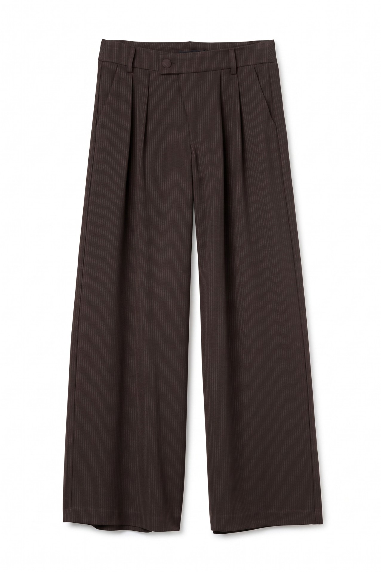 Brown Pinstripe Wide-Leg Trousers